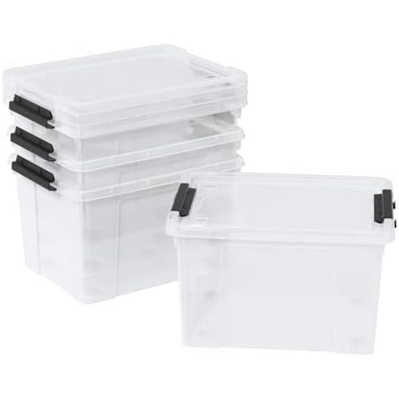 4-Pack Christmas Storage Totes with Lids 24-Quart, Holiday Organizer, Plastic Stackable Storage Boxes for Home,Office,Garage,Basement, Clear$$Home Decor, Kitchen, & Other