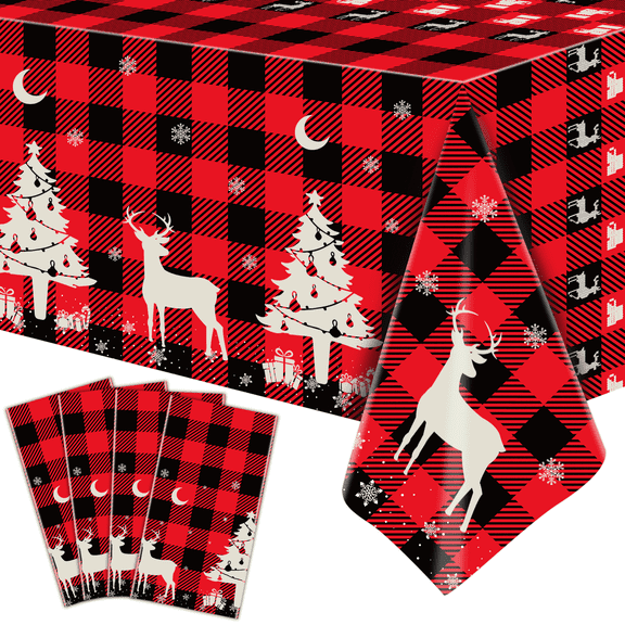 4 Pack Christmas Tablecloth Christmas Checkered Tablecloth Black and Red Checkered Tablecloth 51'' X 86'' Rectangle Black and Red Buffalo Plaid Table Cover for Christmas Decoration Party Supplies