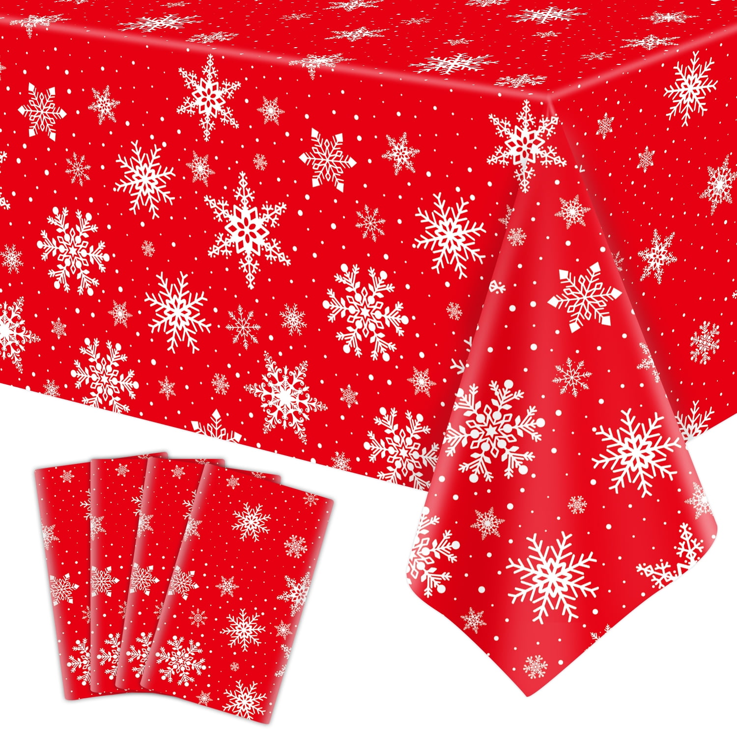 4 Pack Christmas Tablecloth Christmas Snowflake Tablecloth White Snowflake Plastic Table Cover Winter Wonderland Table Clothes Christmas Table Decorations Merry Christmas Party Supplies 86 x 51 Inch