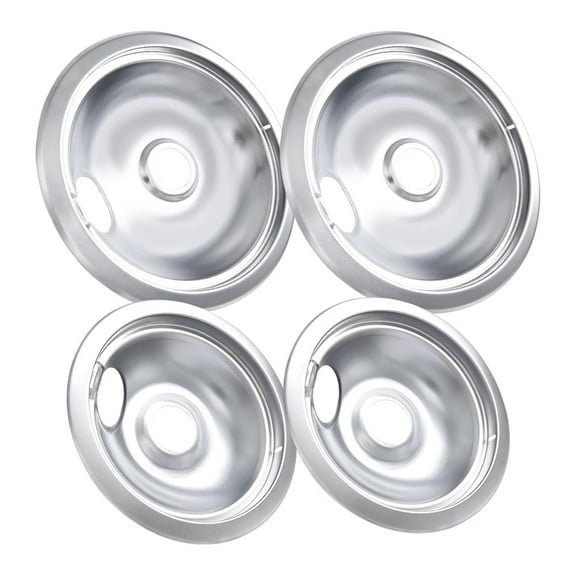 4-Pack Chrome Drip Pans Replacement for Frigidaire & Kenmore Electric Stoves 2 Small 6-Inch & 2 Large 8-Inch, Models 316048413 & 316048414, with Locking Slots.