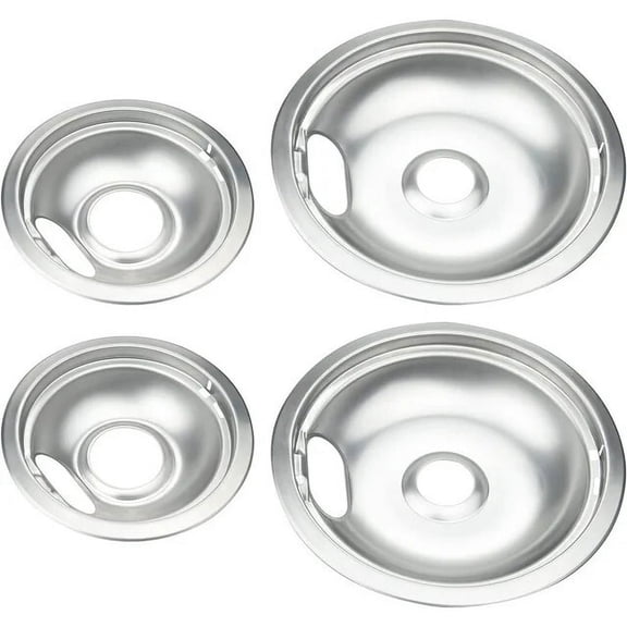 4 Pack Chrome Drip Pans set,Compatible with GE Stoves,Chrome Finish Electric Stove Burner Drip Pans,2 x 6inch, 2 x 8inch Stove Drip Pans