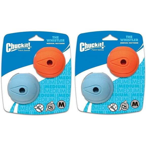 4 Pack Chuckit! The Whistler Size Medium / 2.5 Inch 2 Packages with 2 Balls Each