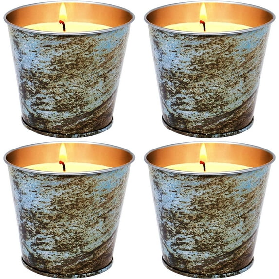4 Pack Citronella Candles Outdoor and Indoor, 7Oz Soy Wax Candle in Medium Bucket for Patio Ledge Garden Yard Beach