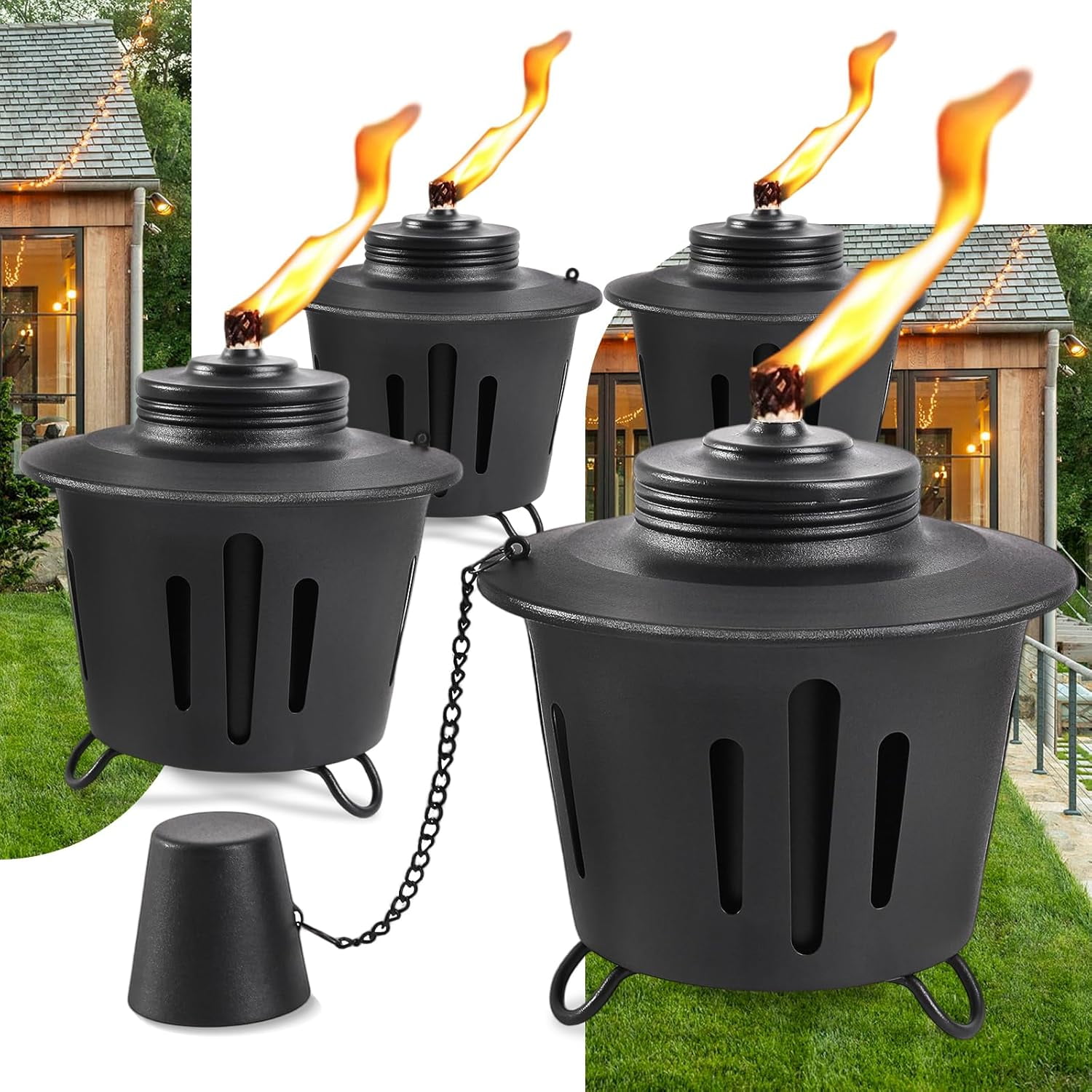 4 Pack Citronella Table Top Torches, 15oz Mini Fire Pit Tabletop Torch ...