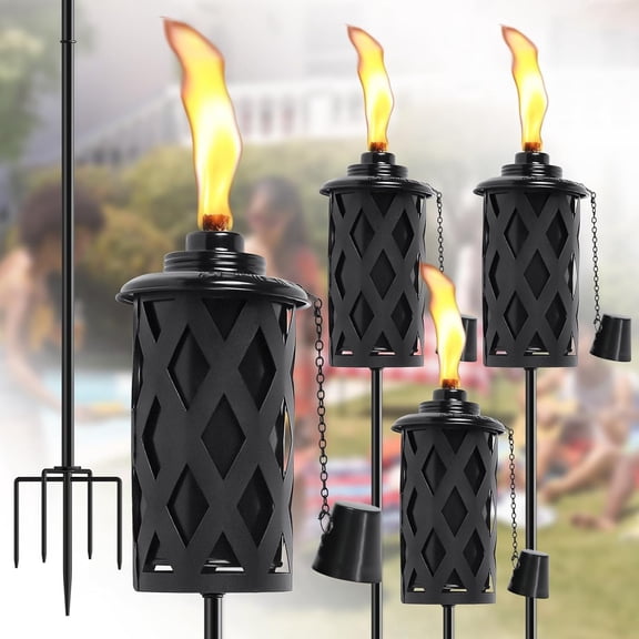 4 Pack Citronella Torches for Outside, 16 Oz Outdoor Garden Torch with 5-Prong Grounded Stake, 59 Inch Metal Torch for Home Dcor, Outside Torches for Backyard, Garden, Patio