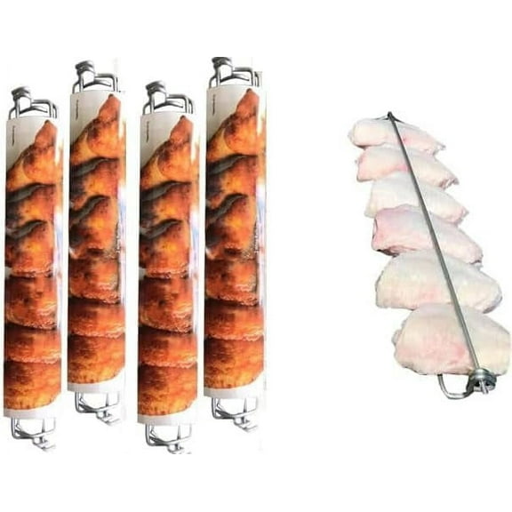 4 Pack Clamping Wing Rails for Grilling Chicken Wings, Wing Rails for Chicken Wings Flat Chicken Wing BBQ Fork Chicken Wing Rails for Grill, BBQ Grilling Tool Set Outdoor Picnic Camping Barbecue (4PC)