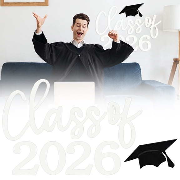 4 Pack Class of 2026 Vinyl Decal Stickers, Black & Gold Grad Cap Design, Perfect for Balloon Arches, Graduation Decor, Event Planners, Wall & Party Decorations, Class of 2026 party supplies