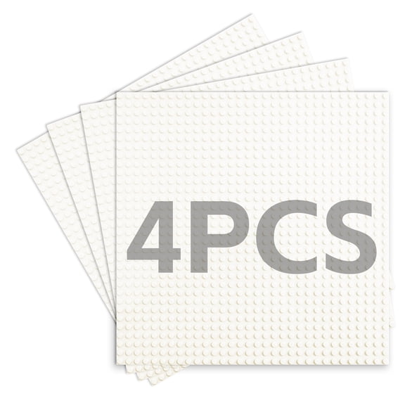 4 Pack Classic Baseplates for Bricks, Boards to Build on 10" x 10" Blocks Base Plates White, Compatible with All Major Brands