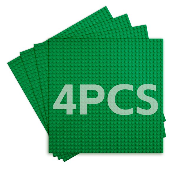 4 Pack Classic Building Base Plates, 10" x 10" (32x32 Studs) Boards to Build on, Baseplates for Bricks, Compatible with All Major Brands, Green