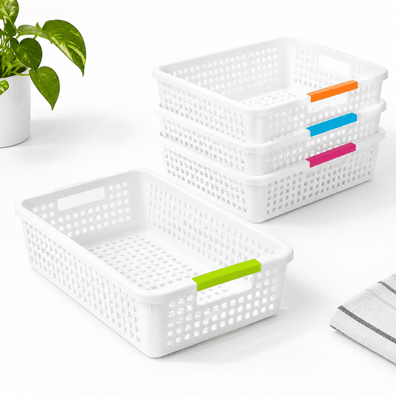4 Pack Classroom Baskets Storbwith Colorful Handle