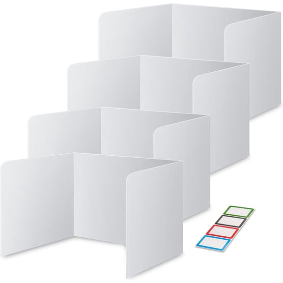 4-Pack Classroom Privacy Shields for Student Desks - Easy to Clean Plastic Desk Divider Folder Study Carrel Sneeze Guard for Student Testing Dividers Boards