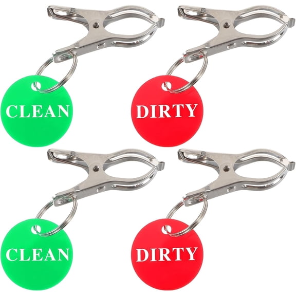 4 Pack Clean Dirty Sign, Red and Green Laundry Basket Signs Laundry Tags Indicator Clips for Bathroom or Dishwasher