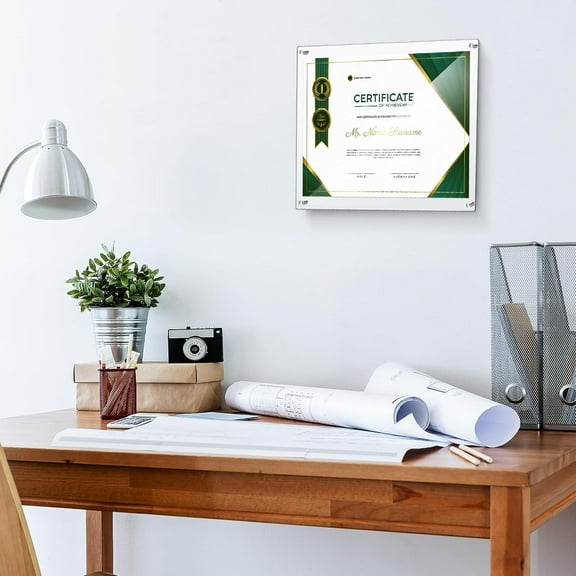 4 Pack Clear 12 x 17 Inch Acrylic Wall Mount Floating Frameless Picture Frame Display Photo Frame Bulk for Poster Photography Collage Frames Double Panel Home Office Living Room Decor