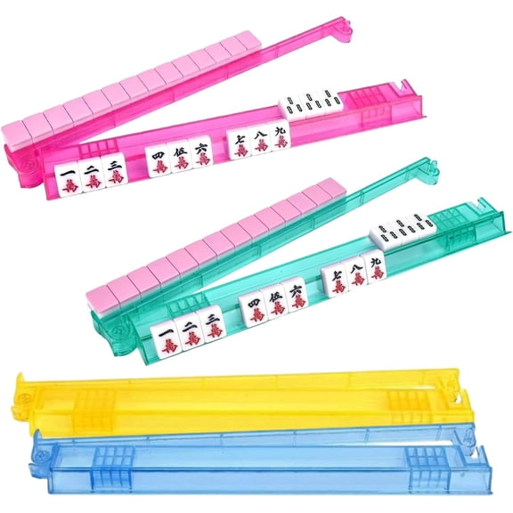 4-Pack Clear Acrylic Mahjong Racks with Pushers – Tile Holders for American Mah Jong