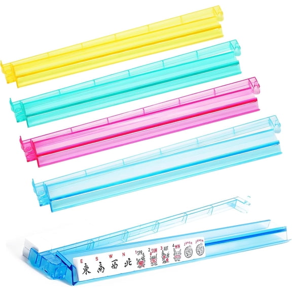 4 Pack Clear Acrylic Mahjong Tile Rack & Pusher Combo, All-in-One Holder, Universal American Mahjong Game Accessory 18.7x3.2x1.2in