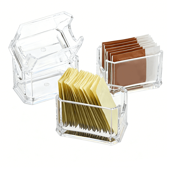4 Pack Clear Acrylic Tea Bag & Sugar Packet Holder, Countertop Condiment Organizer Dispenser for Home, Office, Cafe & Restaurant