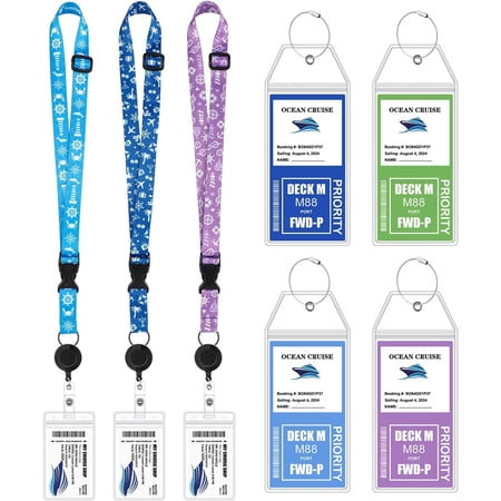 4 Pack Clear Carnival Cruise Luggage Tag Holder 3 Pack Cruise Lanyard for Ship Card Bundle ID Holder Retractable Lanyard for Carnival Navigation Essential(Classic)