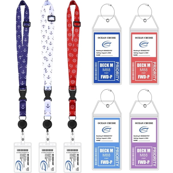 4 Pack Clear Carnival Cruise Luggage Tag Holder 3 Pack Cruise Lanyard for Ship Card Bundle ID Holder Retractable Lanyard for Carnival Navigation Essential(Elegant)