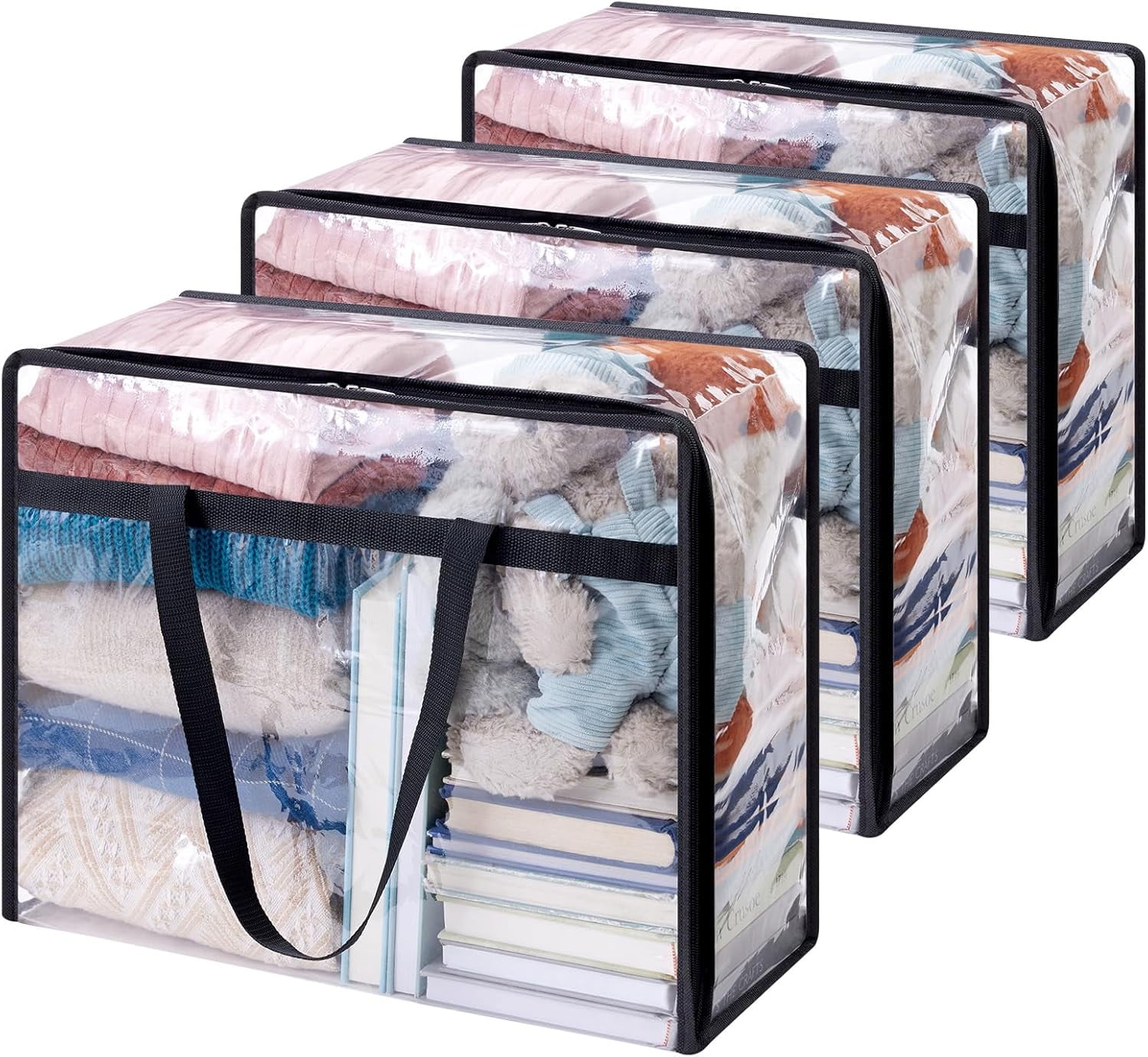 Canvas Storage Bags 2-Pack - 75L Capacity, Sturdy Zipper, Clear View Window, Collapsible For Quilts, Clothes, Blankets, Bedroom Organization, 23x17x12 Inches