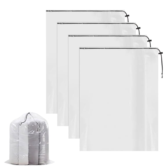 4 Pack Clear Drawstring Bags Dustproof Damp Proof Reusable Luggage Storage Bag for Suitcase Garage Organizer Blanket Plush Toy