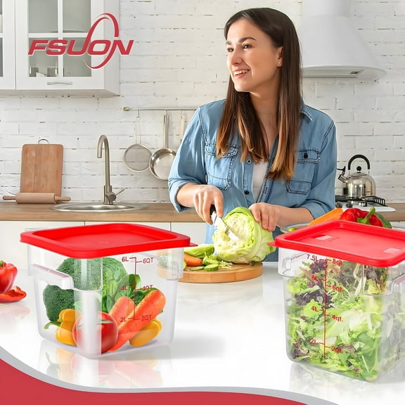 4 Pack Clear Food Storage Containers with Lids and Handles Polycarbonate Square Commercial Food Containers, NSF (6Qt)