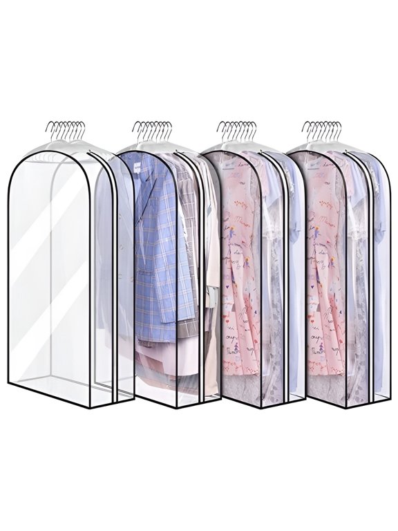 4 Pack Clear Garment Bags for Hanging Clothes, 10 Inch Gusseted Suit Covers with Zipper, Reusable Dust Proof Clothes Storage Bags for Dresses, Jackets, Shirts and Wardrobe Organization