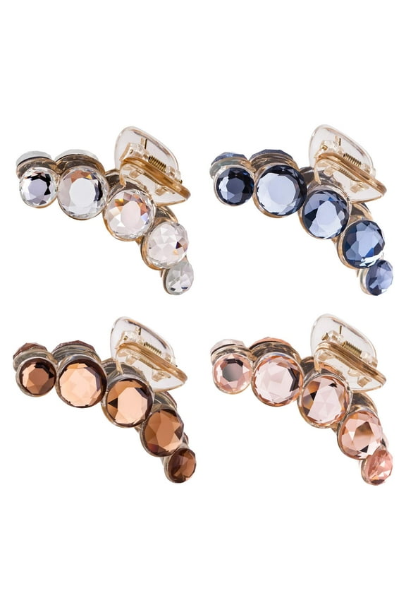 4 Pack Clear Gold Blue Brown Crystal Gems Glitter Sparkly Fancy Plastic Octopus Hair Claw Clips Bling Jeweled Jaw Barrettes Hair Grips Clamps Buns Decorative Hair Accessories for Women Girls