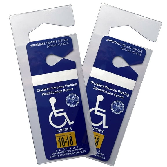 4 Pack - Clear Handicap Parking Placard Protective Holders - Rear View Mirror Disability Permit Hanger - Hard Flexible Plastic Construction - by Specialist ID