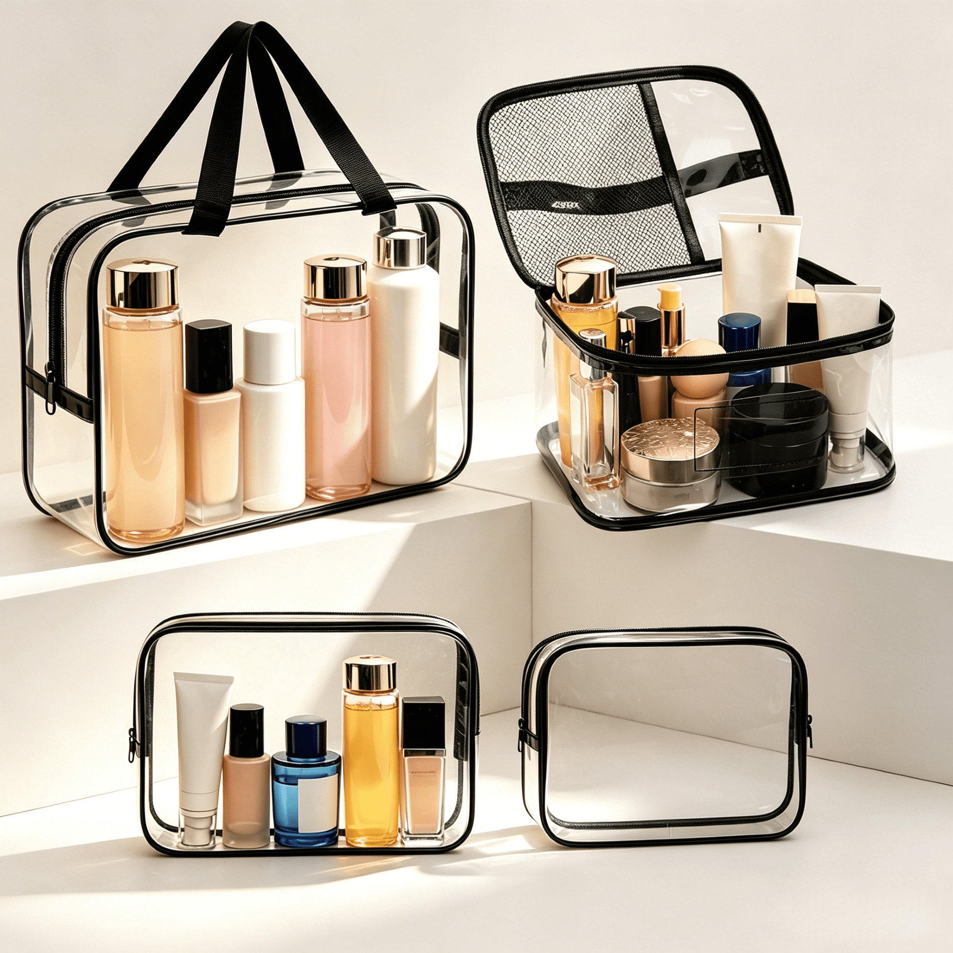 4 Pack Clear PVC Makeup Bag, Waterproof TSA Approved Travel Toiletry Bag for Women Men