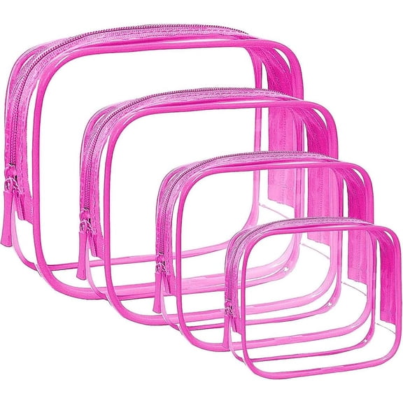 4 Pack Clear Makeup Bags, TSA Approved Toiletry Bag  Organizer Travel  Case Portable Travel Essentials Bags for Toiletries Clear Summer Beach Bag Carry  Airport Airline Compliant Bag