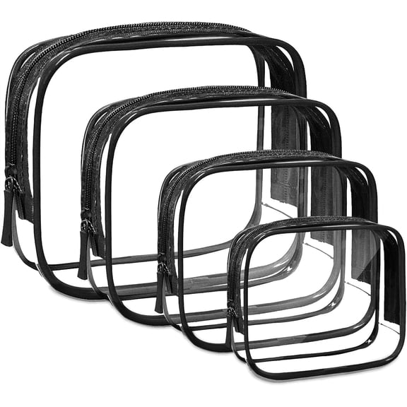 4 Pack Clear Makeup Bags, TSA Approved Toiletry Bag  Organizer Travel  Case Portable Travel Essentials Bags for Toiletries Clear Summer Beach Bag Carry  Airport Airline Compliant Bag