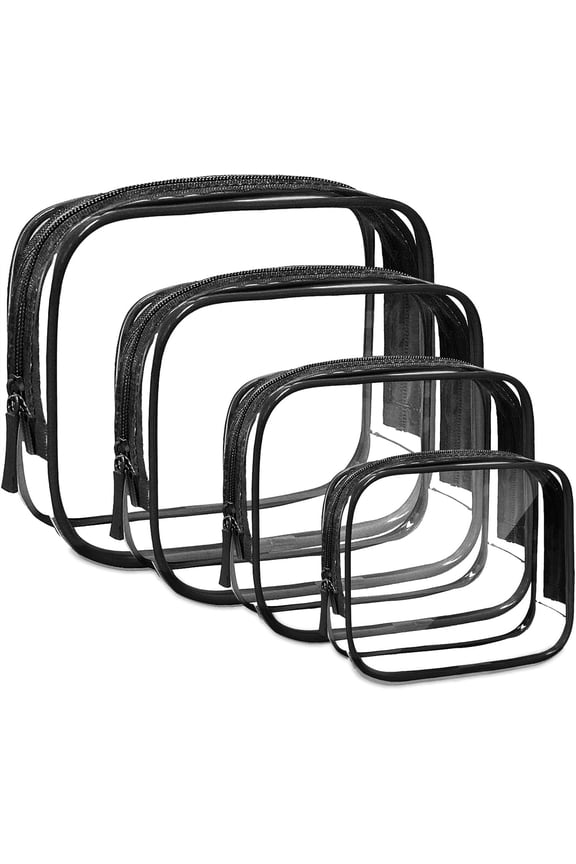 4 Pack Clear Makeup Bags, TSA Approved Toiletry Bag Organizer Travel Case Portable Travel Essentials Bags for Toiletries Clear Summer Beach Bag Carry Airport Airline Compliant Bag