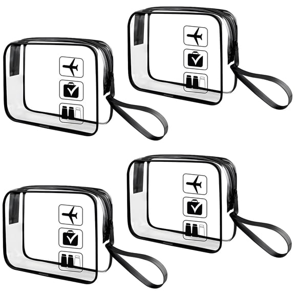 4-Pack Clear PVC Makeup Bags with Handle, Travel-Friendly Transparent Toiletry Bags, TSA Approved, Leakproof, Quality Zipper for Cosmetics, Toiletries, and Essentials, Ideal for Travel