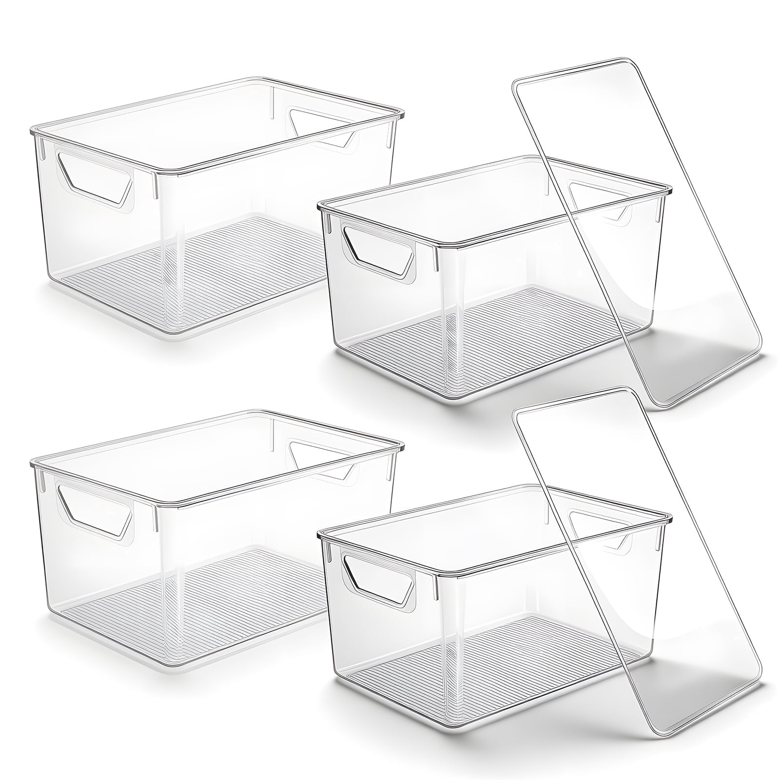 4-Pack Clear Storage Bins with Lids, Stackable Plastic Organizer Bins for Pantry, Fridge, Freezer, Cabinet