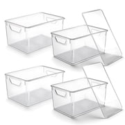 4-Pack Clear Storage Bins with Lids, Stackable Plastic Organizer Bins for Pantry, Fridge, Freezer, Cabinet