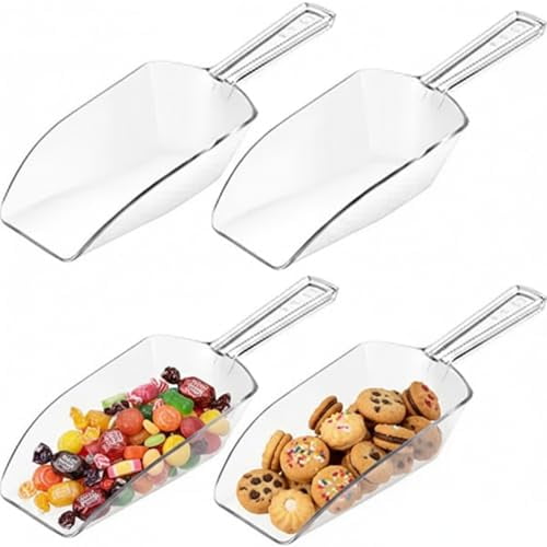 4 Pack Clear Plastic Scoops for Candy Buffet, Kitchen Ice, Popcorn, Protein Powder, Ice Cream, Coffee, Tea Jar - Multipurpose Acrylic Scoops, 7.8 Inch