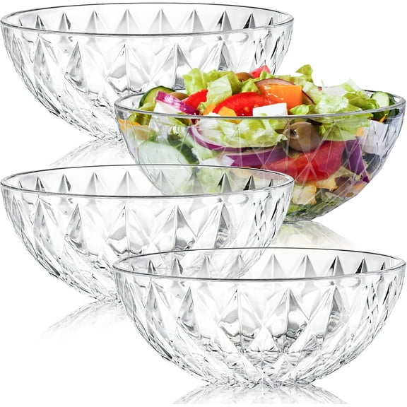 4 Pack Clear Plastic Serving Bowls, Large Unbreakable Salad Bowls for Fruit, Salad, Popcorn, Chips, Dips, Condiments, Party Snack and More, 9 inch$$Home Decor, Kitchen, & Other