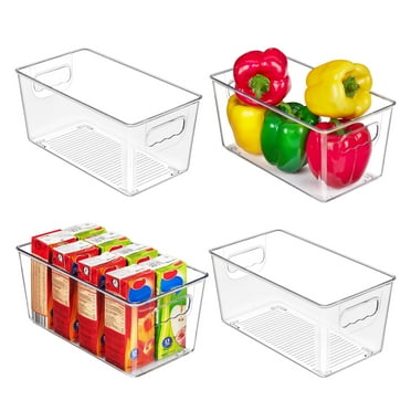 Vtopmart 4 Pack Clear Plastic Storage Bins with Handles, Pantry Organizer Bins, for Refrigerator, Freezer, Cabinet, Kitchen, Countertops, SmallFreezer,Cabinet,Closet Organization and Storage