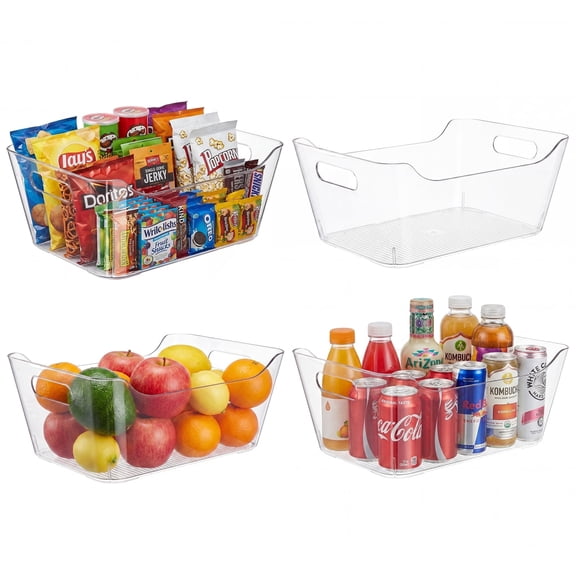 4 Pack Storage Organizer Bins, Large Plastic Cabinet Organizer with Handle, Clear Storage Containers for Bathroom,Office,Kitchen,Fridge,Closet,Pantry (12"x 8.5"x 5.1")