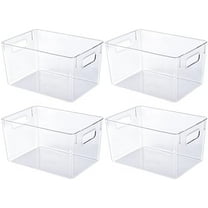 4 Pack Clear Plastic Storage Bins, Pantry Organizers and Storage with Handles, Clear Storage Containers for Fridge, Kitchen, Cabinet, Bathroom and Office