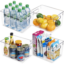 Vtopmart 4 Pack Clear Plastic Storage Bins with Handles, Pantry Organizer Bins, for Refrigerator, Freezer, Cabinet, Kitchen, Countertops, Large