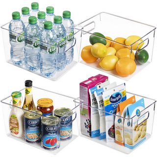  bHome & Co. Pantry Organization and Storage Organizing  Containers, Acrylic Plastic Clear Storage Bins w Handles for Kitchen  Organization, Cabinet, Fridge, Freezer, Bathroom, Laundry Organizer- 4  Pack: Home & Kitchen