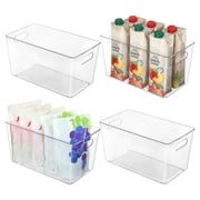 4 Pack Clear Plastic Storage Bins with Handles, Sindcom Pantry Organizer Bins, for Refrigerator, Freezer, Cabinet, Kitchen, Countertops, X-Large