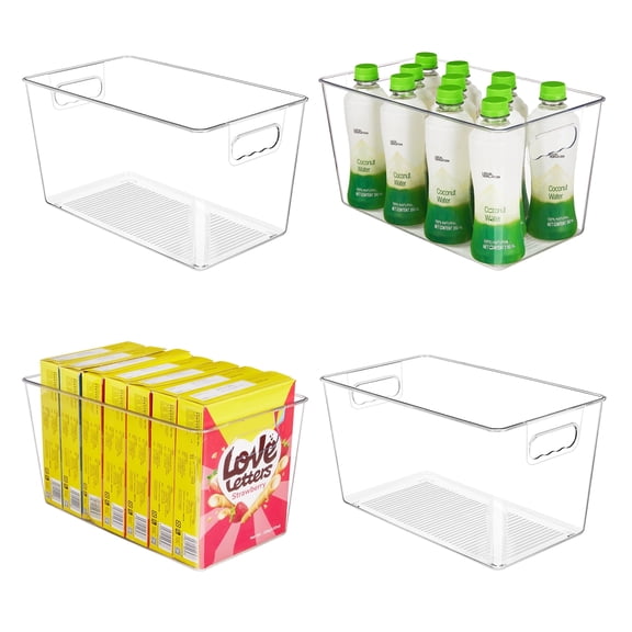 4 Pack Clear Plastic Storage Bins with Handles, YIHONG Pantry Organizer Bins, for Refrigerator, Freezer, Cabinet, Kitchen, Countertops, X-Large