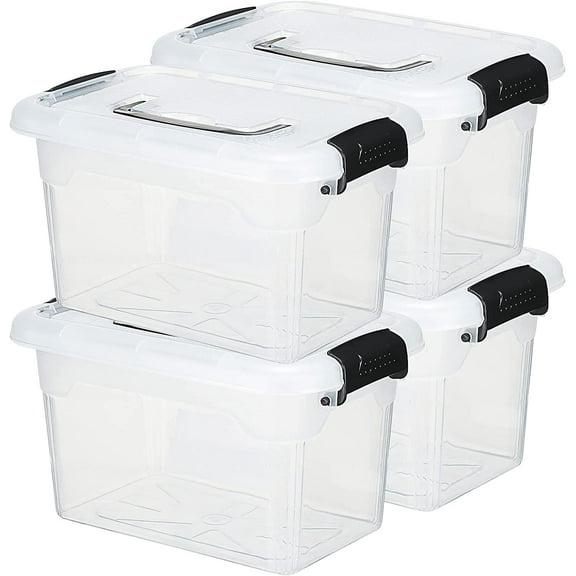 4 Pack Clear Plastic Storage Latch Box Stackable Plastic Storage Bins with Latching Lids and Wheels Clear Large Boxes Organizing Container for Home Garage Closet Classroom 10 Quart