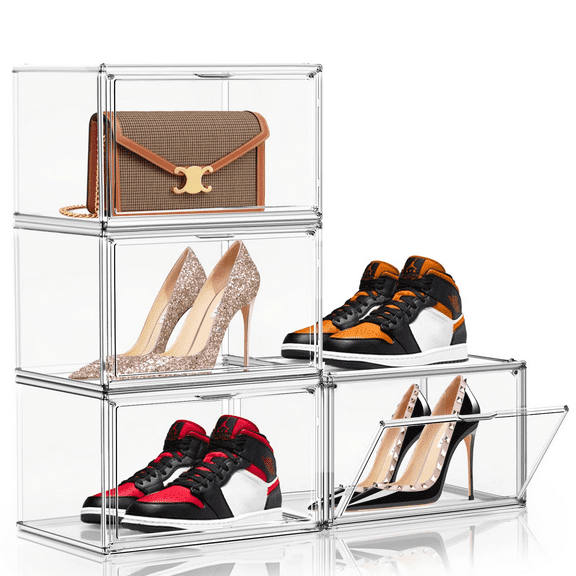 [4-Pack] Clear Shoe Storage Boxes with Lids, Stackable Plastic Shoe Boxes for Boots and Shoes  Space-Saving, Dustproof, and Durable