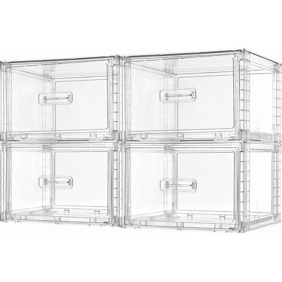 4 Pack Clear Stackable 15QT Storage Drawers for Closet Bathroom Kitchen Pantry Organization