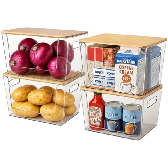 4 Pack Clear Stackable Potato & Onion Storage Bins - Trash Bag Holder ...