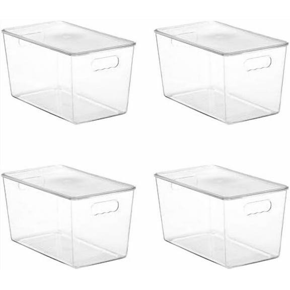 4 Pack Clear Stackable Storage Bins with Lids,XLarge Plastic Containers with Handle for Pantry Organizer and Storage,Perfect for Kitchen,Fridge,Cabinet, Closet,Bathroom Organization