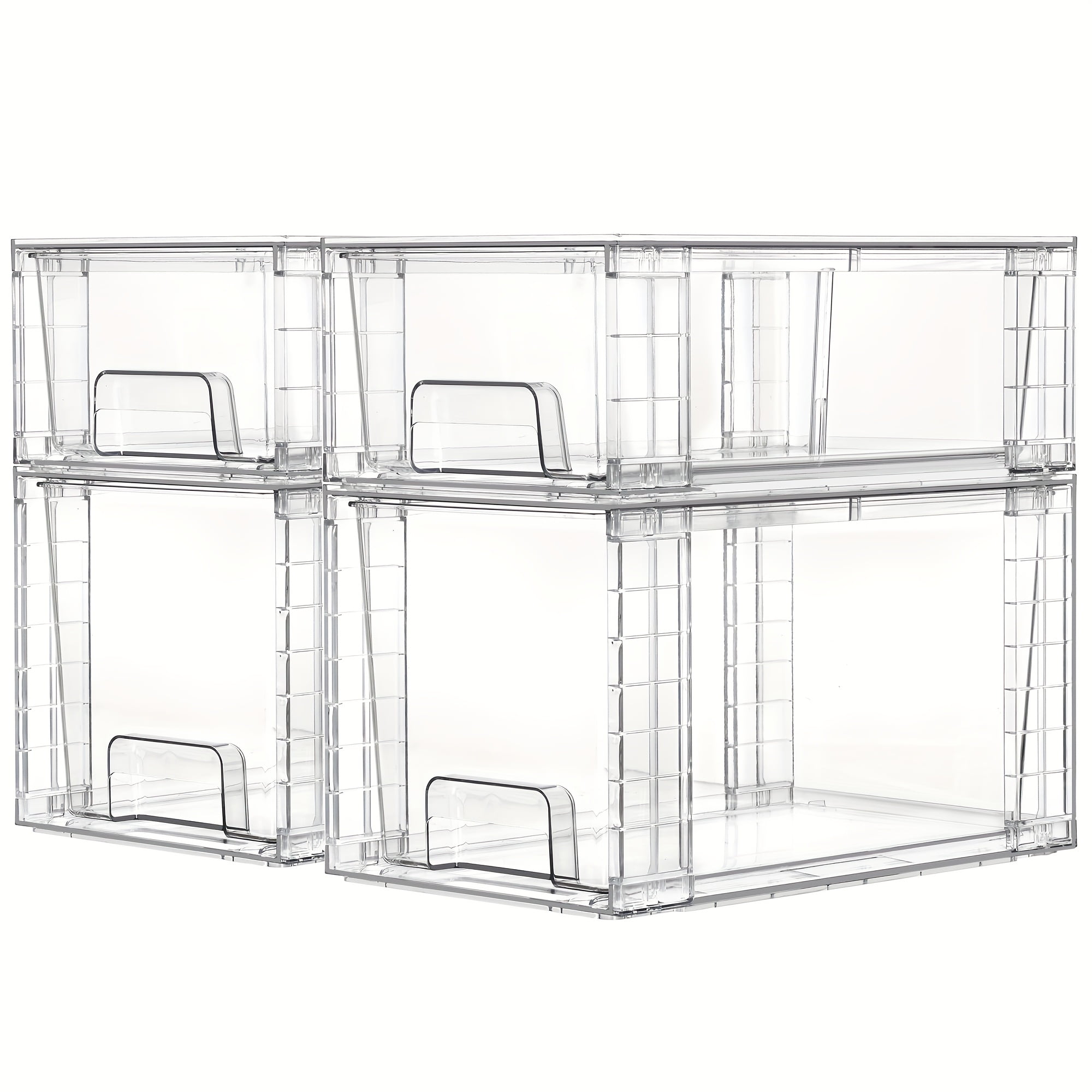 4-Pack Clear Stackable Storage Bins with Handles, Easy Assembly Plastic ...